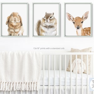Mix and Match - 3 Tierdrucke nach Wahl | Rehkitz Hirsch Kaninchen Eichhörnchen, Baby Tier Kinderzimmer Sets, Pick Aquarell Malerei, Wald