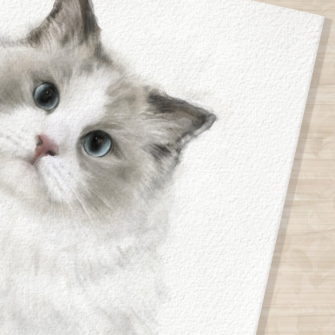 Ragdoll Cat Watercolor Painting, Fluffy Cat Modern Wall Art for Home ...