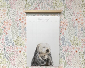 2024 - 2025 Large Monthly Wall Calendar with Hanger, Dateless, Mother's Day Gift | Baby and Mom Animal Art, Watercolor Painting