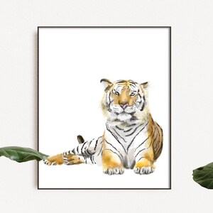 Tigers in Tiger Lilies - Reproduction of ferocious watercolor tigers,  looking more docile