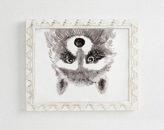 Raccoon Print - Baby Nursery Art - Watercolor Painting - Fun Raccoon Art - Kids Wall Art - Woodland Nursery - Raccoon Art - Woodland Animal
