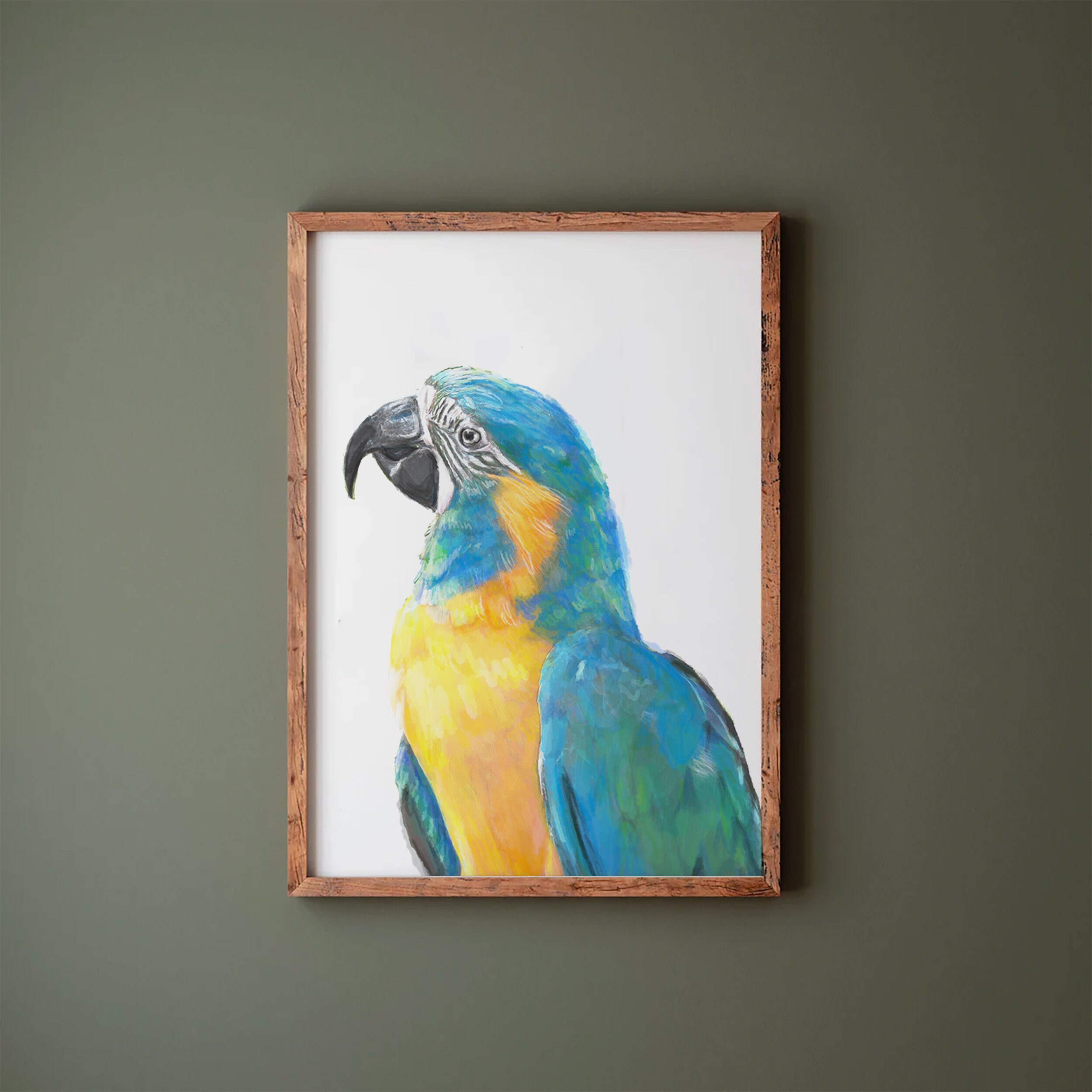 青いノドのコンゴウインコの鳥の絵画、水彩画のオウムの鳥の装飾