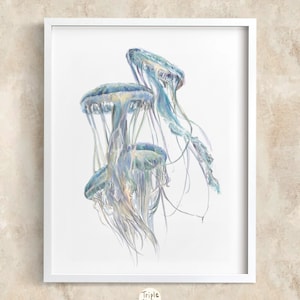 Mesmerizing Moon Jellyfish Watercolor Painting - Modern Ocean Wall Art for Tranquil Home Décor | Signed by Artist
