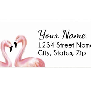 Dirección de devolución personalizada de Sweet Pink Flamingo - 120 pegatinas personalizadas - Amor de boda de aniversario de recién casados