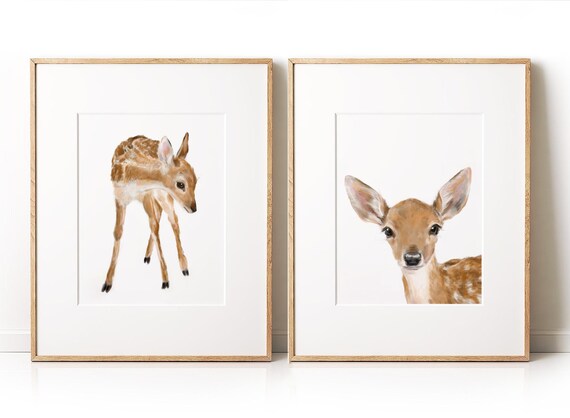 Girls Room Decor Printable Wall Art Personalised Set of 3 Beautiful Deer Wall Art Nursery Art- Watercolour Deer- Baby Nursery Gift