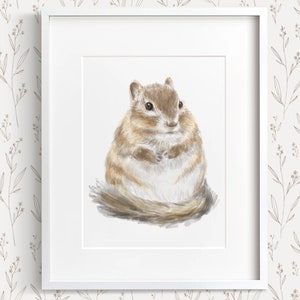 Chipmunk Art Print, Cute Woodland Animal Room Decor, Nursery Wall Art, Scandinavian Watercolor Painting