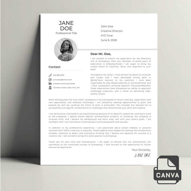 Modern Resume Template With Photo, 2026 Professional CV for Mac Pages ...