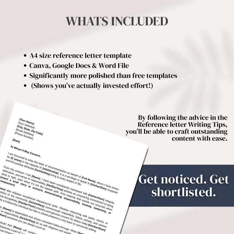 Editable Reference Letter Template, Professional Recommendation Letter ...