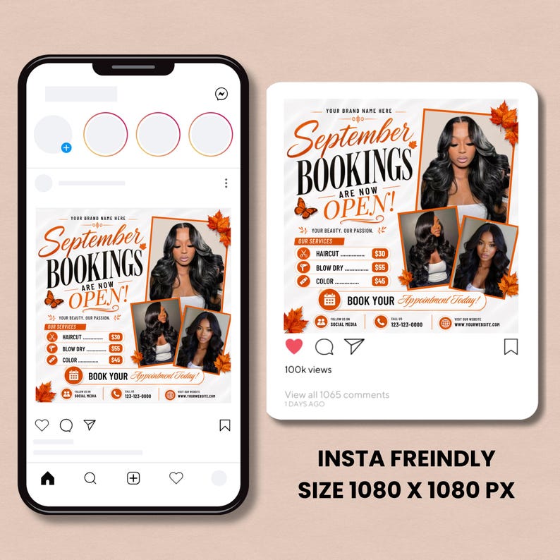September Booking Flyer, September Books Open, Fall SZN, Wig hair, Install, Lash Nail Braids, , Editable Canva Fall Booking Flyer, Canva Text