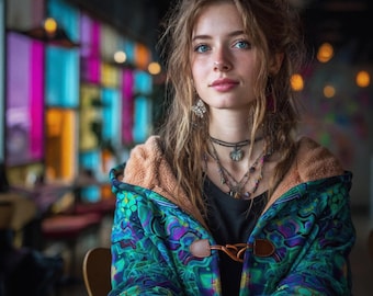 Peignoir à capuche StarGate émeraude - Manteau doublé en polaire avec boucle