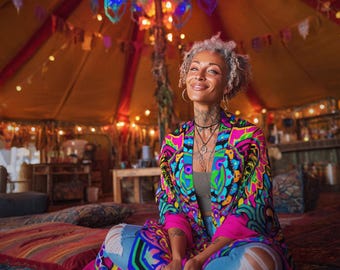 Radiant Bloom Pink Ritual Shawl Wrap - Psychedelic Festival Cover Up, Plus Size Festival and Rave Out Fit, Trippy Mandala Hippie Attire