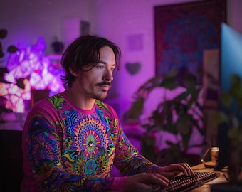 Radiant Bloom Balance Tee - Men's Long Sleeve T Shirt - Trippy Hippie Psy Clothing, Mandala Third Eye Hippie Shirt