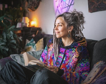 100% Cotton Inner Flight Sanctum Hoodie – Psychedelic Sacred Geometry Fractal Hippie Hoodie - Hippie Garb Festival Clothing