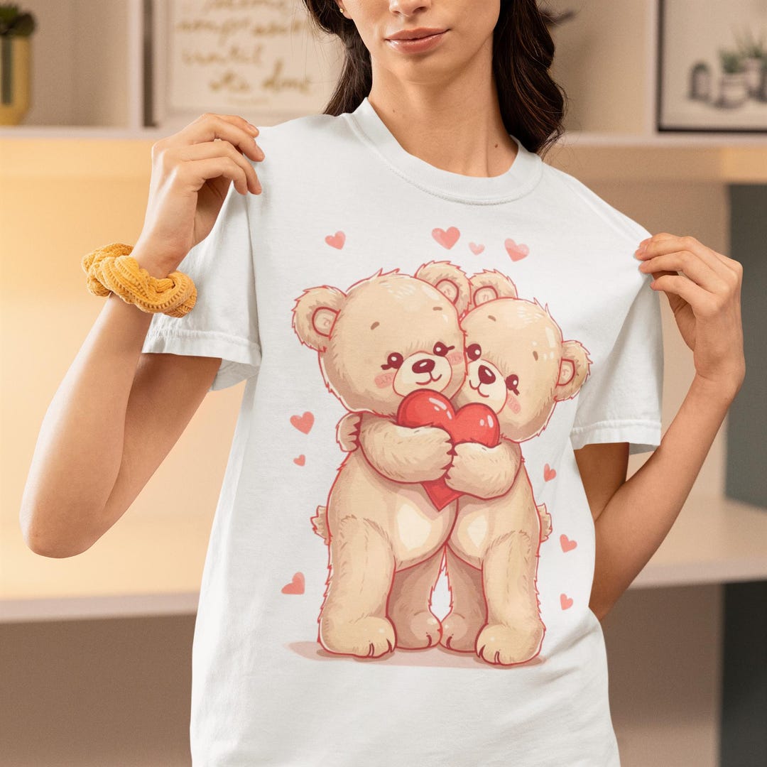 Adorable Teddy Bear Couple Holding Heart PNG, Valentine's Day Love ...