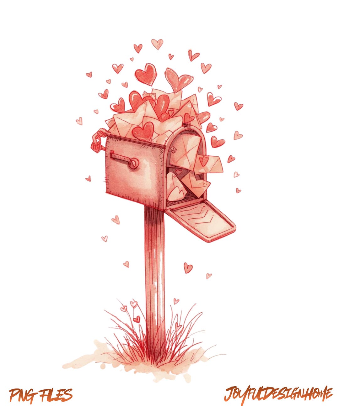 Valentine Mailbox PNG, Watercolor Love Letter Clipart, Digital Download ...