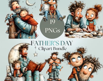 Father's Day Clipart Bundle: Dad & Daughter Family Graphics (Digital Download - 19 PNGs)