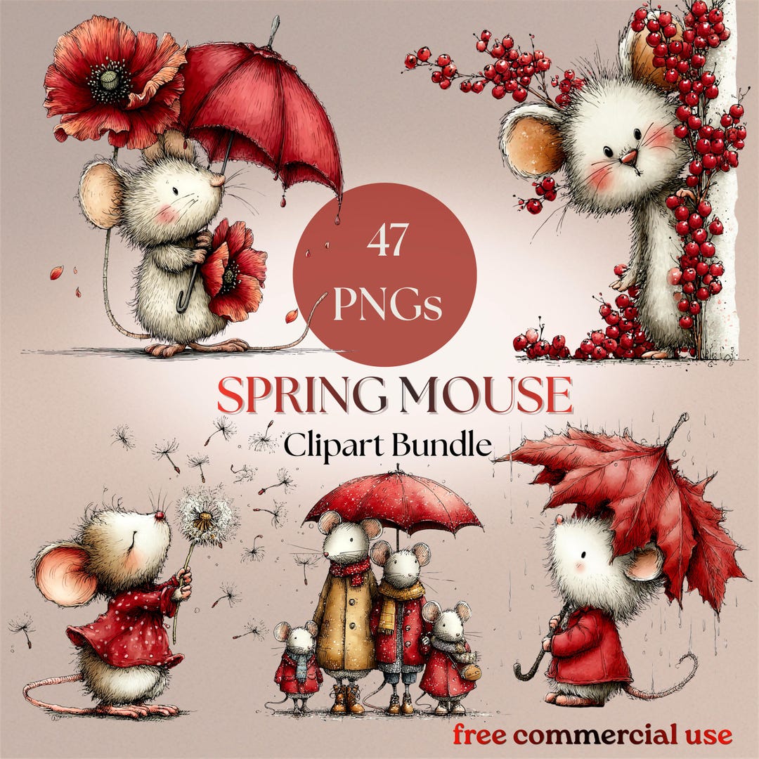 Mouse Off Spring Spring Mouse Clipart Bundle: Floral Animal PNG Nursery Graphics ...