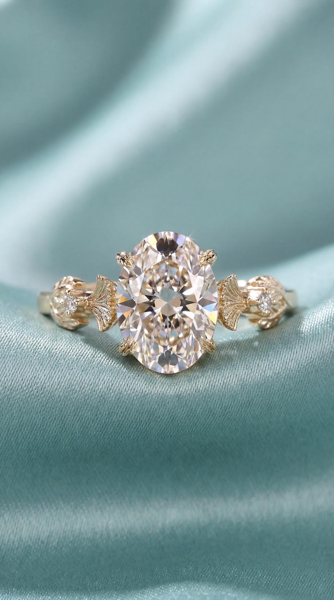 Shell Inspired Diamond Rings Nature Inspired Oval Lab Grown Diamond Engagement Ring, Leaf & Shell ...