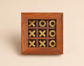 Jeu de morpion en bois fait main | Jeu de voyage en bois de sheesham | Décoration de table basse | Cadeau pour la famille