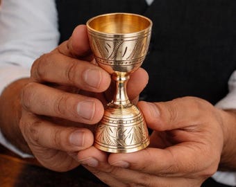 Jigger in ottone fatto a mano da 60 ml / 90 ml / Misuratore per cocktail a doppia faccia / Regalo per baristi / Misuratore a piolo in ottone massiccio / Accessorio per bar di casa