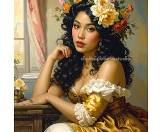 AI-Generated Floral Woman Portrait – Printable Art (Digital Download)