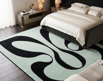 Alfombra abstracta en blanco y negro tejida a mano, alfombra de lana minimalista moderna, alfombra escandinava contemporánea, decoración de diseño para sala de estar