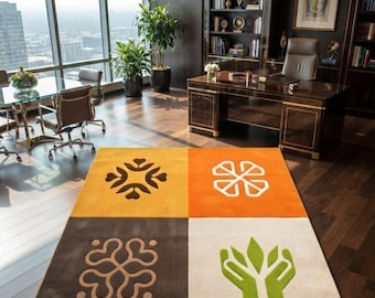 Alfombra de lana tejida a mano, alfombra moderna de bloques de color para sala de estar, alfombra geométrica abstracta, decoración contemporánea para el hogar.