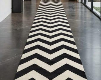 Alfombra de pasillo con diseño de espiga y pelo, alfombra geométrica moderna en blanco y negro de lana, decoración escandinava para el hogar.