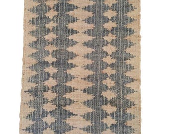 Alfombra Durrie de yute tejida a mano: alfombra bohemia ecológica de tejido plano natural para sala de estar y entrada.