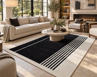 Hand Tufted Black White Rug, Modern Geometric Area Rug, Minimalist Abstract Carpet, Contemporary Rectangle Rug, Custom size
