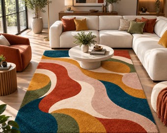 Hand Tufted Abstract Rug Multicolor Wool Area Rug Modern Living Room Bedroom Custom Size rug
