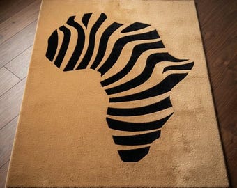 Alfombra de lana tejida a mano con mapa de África, alfombra con estampado de cebra, alfombra inspirada en safaris, decoración africana moderna, alfombra minimalista que marca la diferencia.