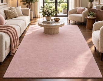 Hand Tufted Wool Rug, Solid Blush Pink Rug, Plain Pastel Area Rug, Modern Nursery Bedroom Rug, Minimalist Rug, Custom Size Rug