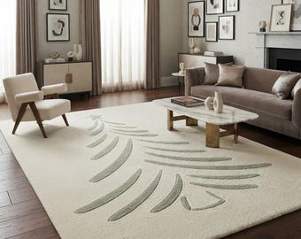 Hand Tufted Christmas Tree Rug Cream Beige Wool Area Rug Minimalist Holiday Décor for Living Room Bedroom Custom Size