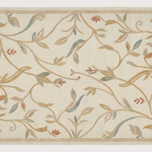 Hand Tufted Wool Rug Floral Vine Area Rug Cream and Sage Green Leaf Pattern Large Carpet for Living Room Biophilic Decor Botanical Nursery