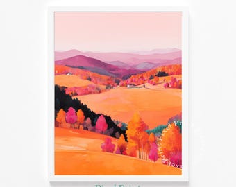 Colinas rústicas de los Apalaches en otoño: arte de pared acogedor estilo cottagecore, paisaje cálido otoñal, decoración de granja imprimible, pintura digital para descargar