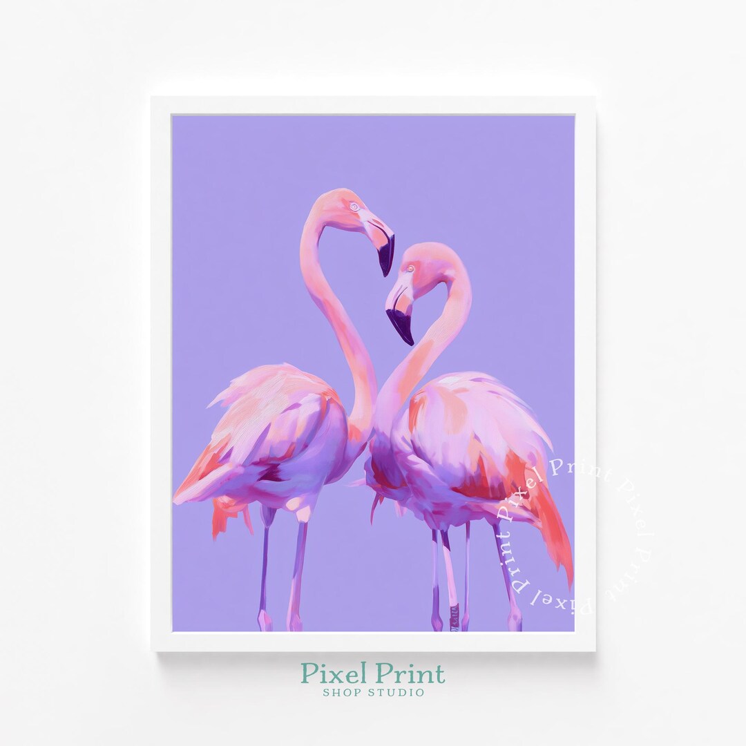 Printable Flamingos Painting - Modern Tropical Wall Art, Playful Pink ...