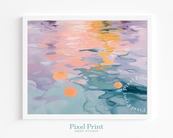 Contemporary Water Reflection Abstract Art - Dreamy Coastal Scene, Serene Pastel Waves with Sky Light, Matisse-Inspired Printable Wall Decor