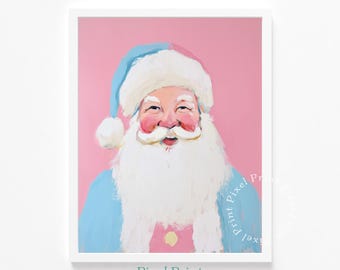 Printable Pink Santa Claus Portrait - Charming Christmas Wall Art, Modern Feminine Holiday Decor, Cute Pastel Watercolor Illustration 171