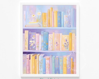 Cottagecore Pastel Bookshelf Printable - Floral Book Art, Cozy Feminine Shelf Decor, Vintage-Inspired Reading Room, Digital Download