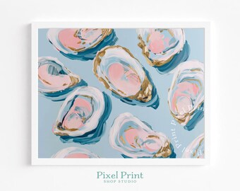 Coastal Modern Oysters Print - Colorful Matisse-Inspired Sea Art, Playful Beachy Wall Decor, Decorative Shell Interior Art, Digital Download