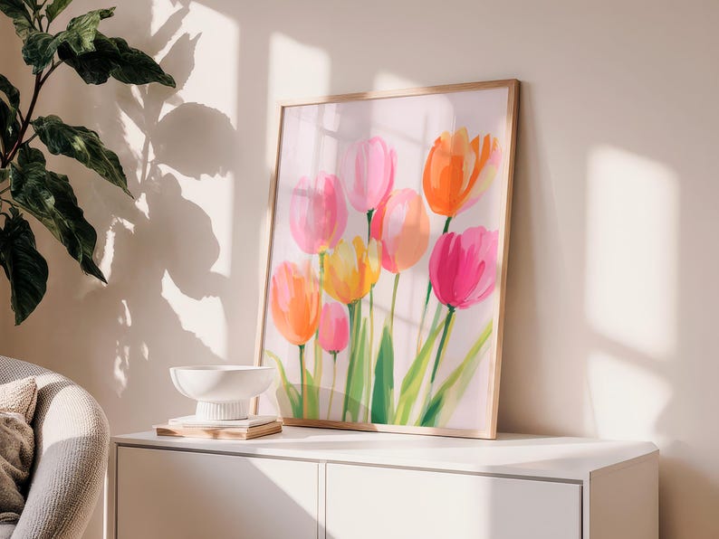 Bright Floral Printable Tulip Bouquet - Cheerful Spring Wall Art ...