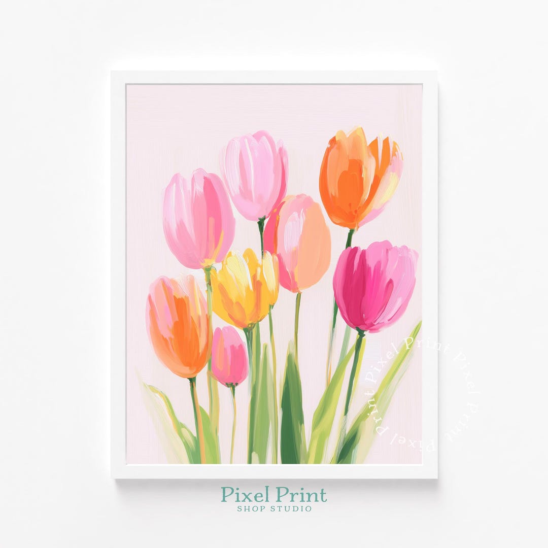 Bright Floral Printable Tulip Bouquet - Cheerful Spring Wall Art ...