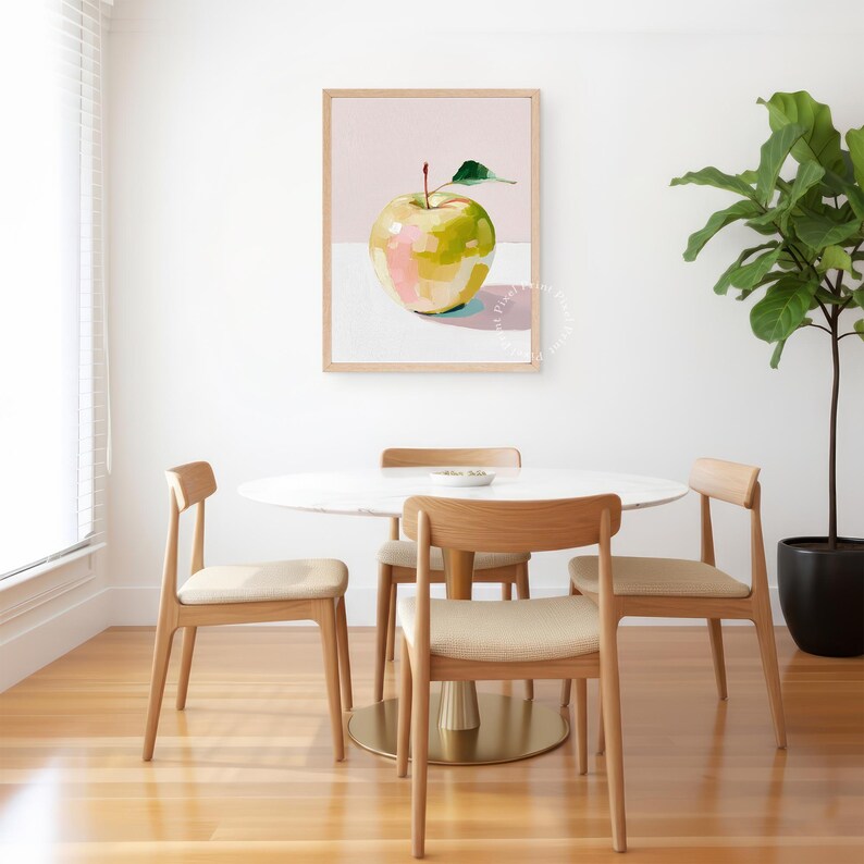 Minimalist Apple Still Life Art Print - Vintage Farmhouse Decor, Cozy ...