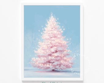 パステルカラーのクリスマスツリーアート - 柔らかなピンクの冬のホリデーデコレーション、心地よいお祭りの輝き、モダンなウォールアートデジタルイラストダウンロード95
