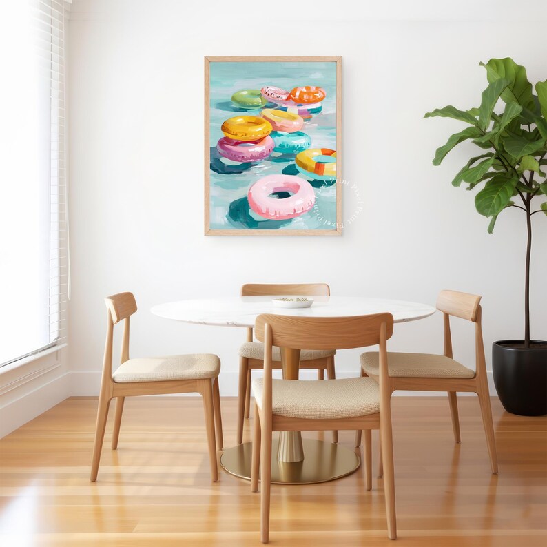 Summery Painting of Colorful Pool Rings - Bright Coastal Wall Art ...