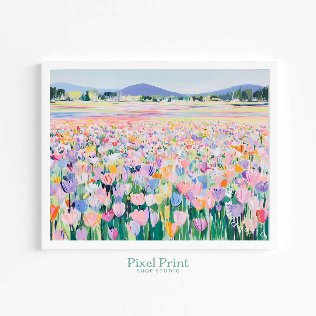 Sweeping Tulip Field in Pastel Hues - Printable Spring Floral Art ...
