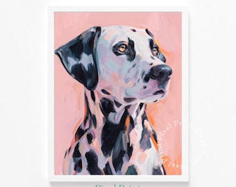 印刷可能なダルメシアンの肖像画 - モダンでミニマリストなペットアート、カラフルな絵画風、かわいい犬の装飾、すぐにダウンロードできる現代的な壁アート