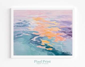 Summer Seascape at Sunset - Abstract Ocean Art, Colorful Coastal Wall Decor, Modern Fauvist Water Reflections, Printable Digital Download