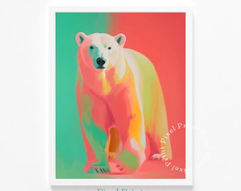 Modern Pop-Art Polar Bear - Contemporary Animal Wall Decor, Bold Colorful Digital Painting, Playful Poster Style, Graphic Printable Art